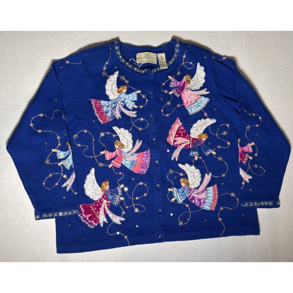 Design Options by Philip & Jane Gordon Angel Christmas Cardigan Sweater XXL